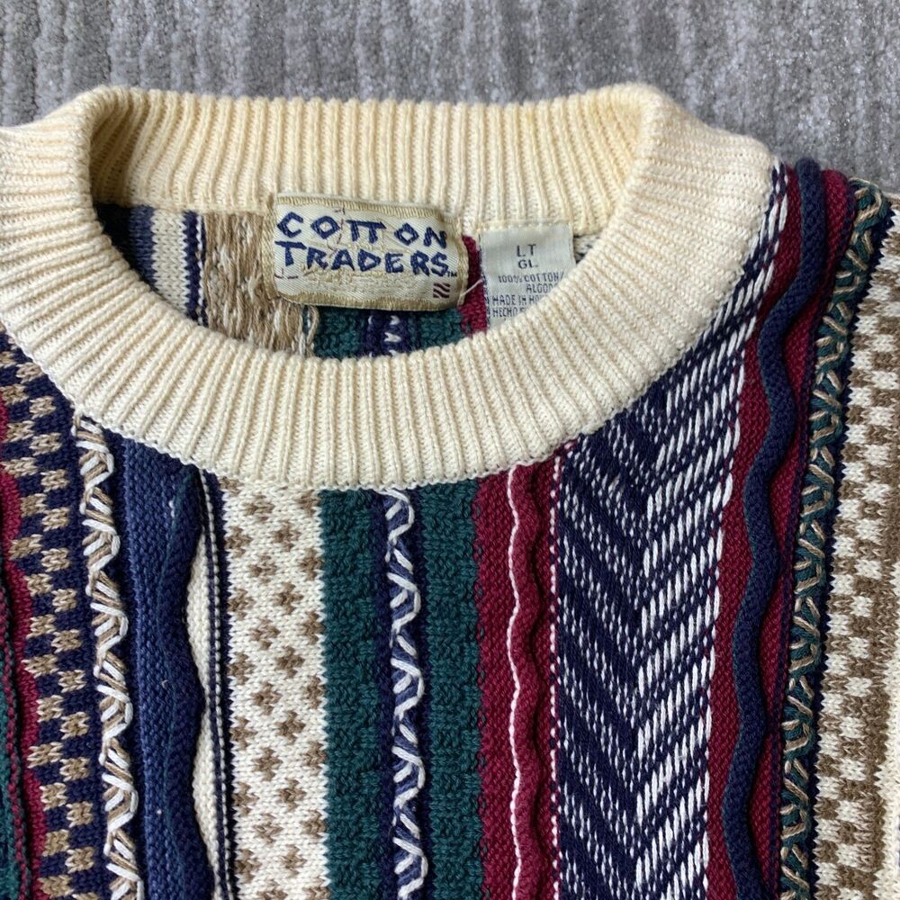 Cotton Traders Knit Sweater Large Tall Coogi Style 3D Textured Vintage 80's Mens - Picture 7 of 15